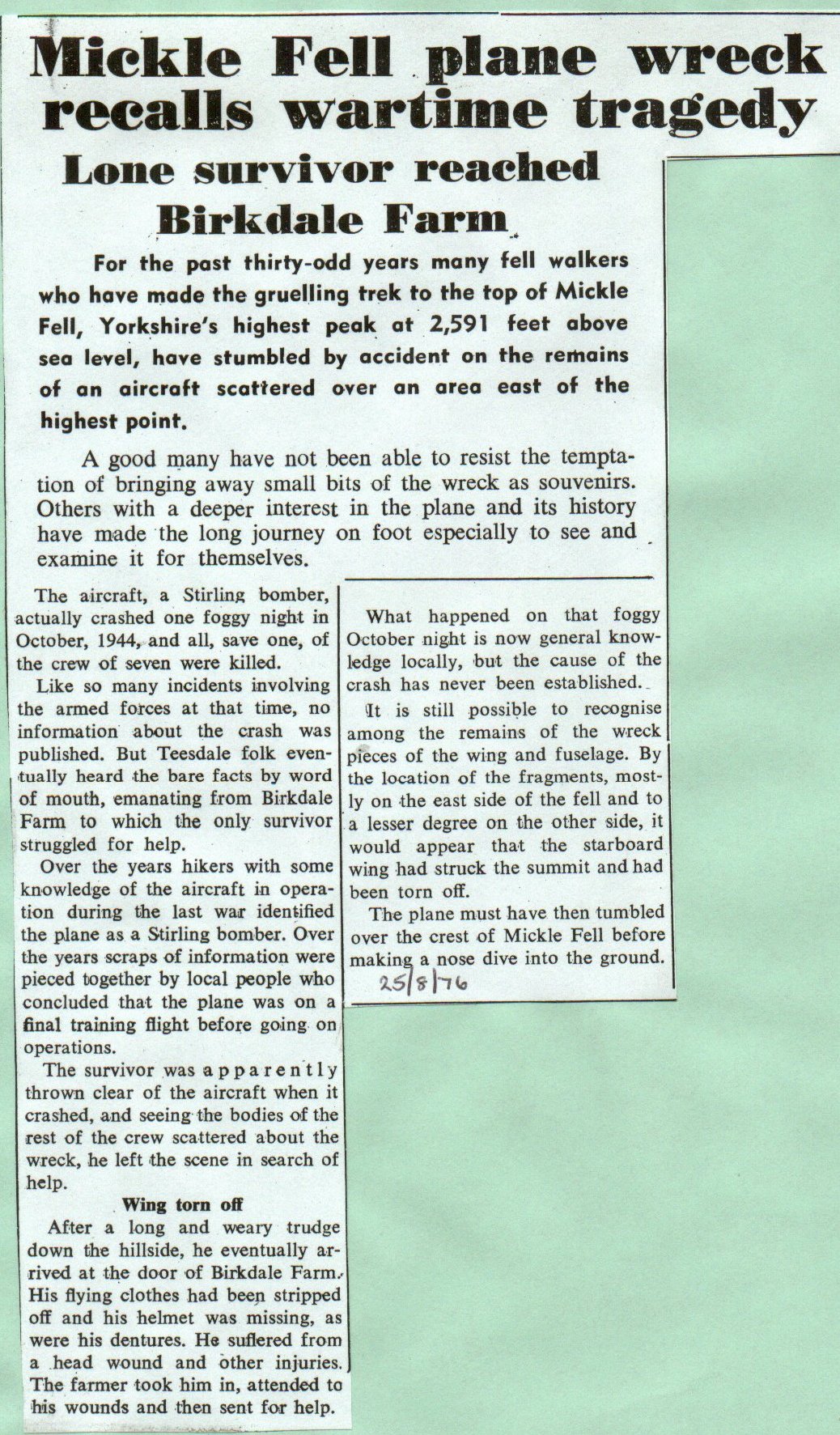  Mickle Fell plane wreck recalls wartime tragedy

history, plane crash
