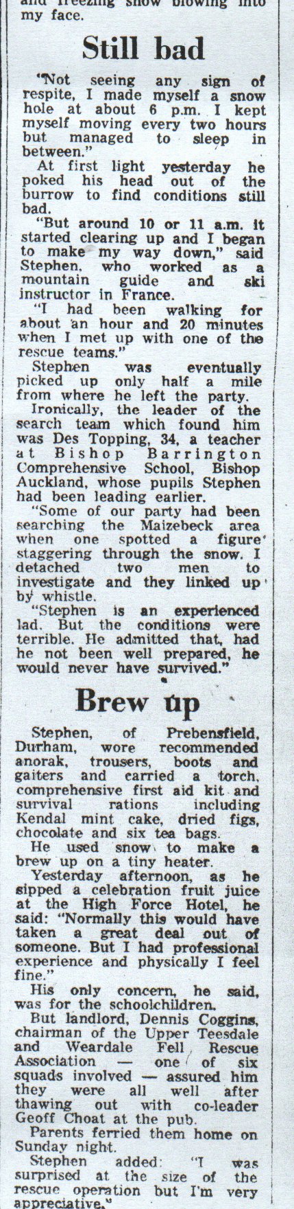 Know-how keps me alive says fell ordeal victim
Stephen Jones, Mickle Fell, snow, callout, successful 