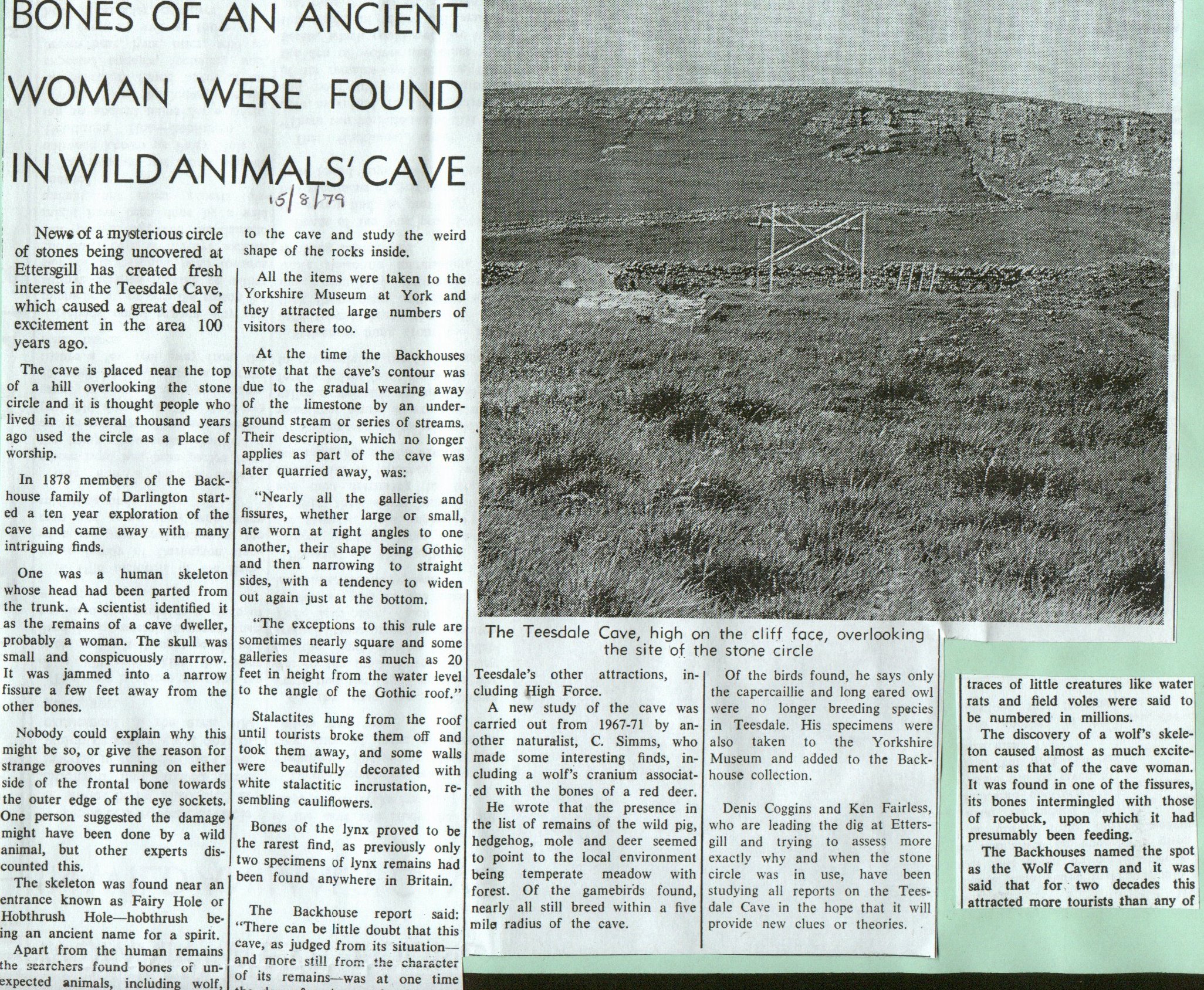  Bones of an ancient woman were found in wild animals' cave

Archaeology, Teesdale Cave 