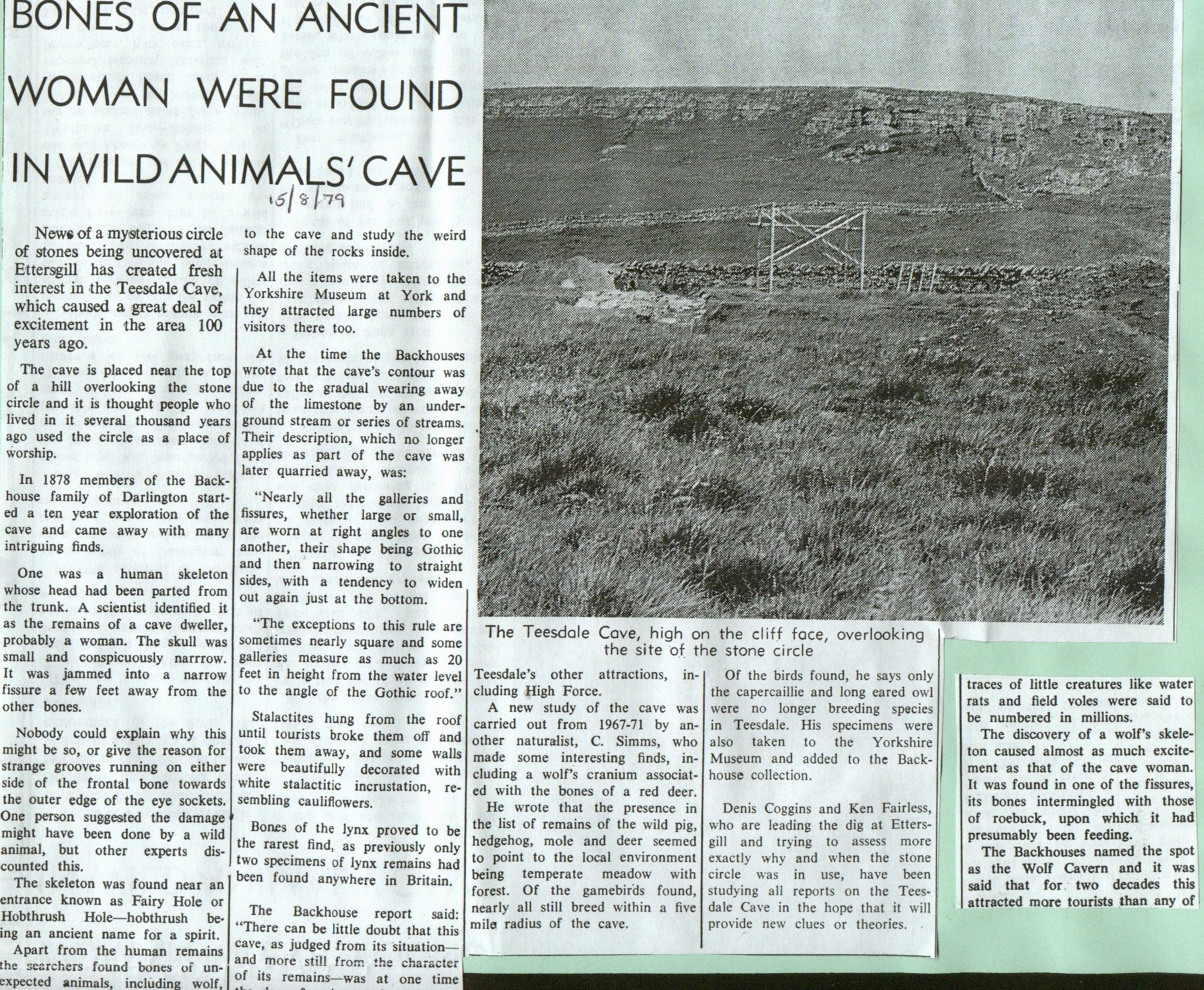  Bones of an ancient woman were found in wild animals' cave

Archaeology, Teesdale Cave 