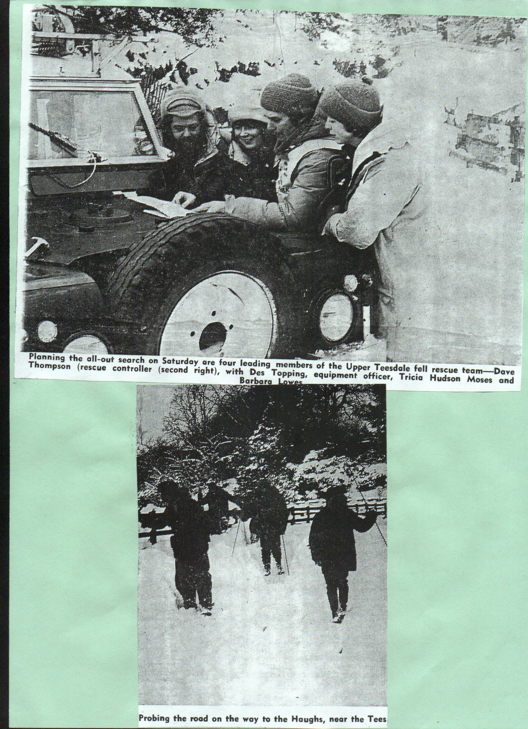  Photo, Dave Thompson, Des Topping, Tricia Hudson Moses, Barbara Lowes

Tom Andrews missing snow search