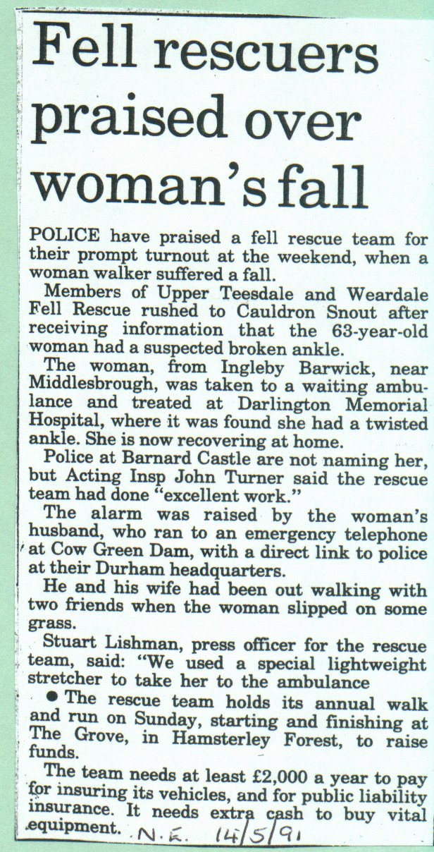 Fell rescuers praised over woman's fall